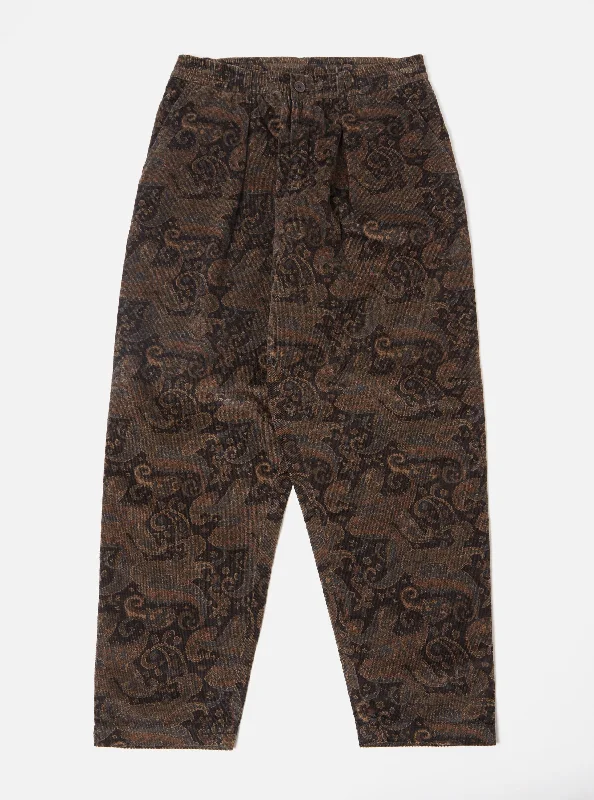 Universal Works Pleated Track Pant in Black Japanese Print Cord