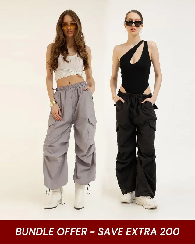 [SET OF 2] BLACK AND GREY PARACHUTE PANTS