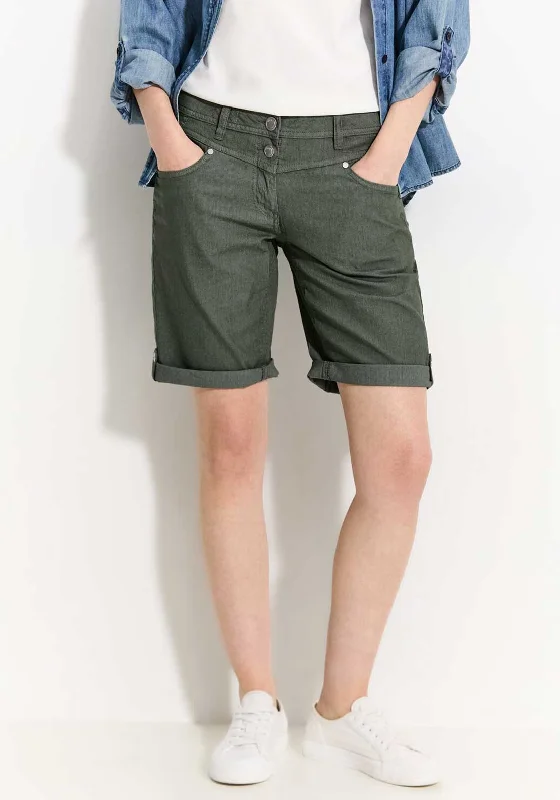 Cecil Subtle Stripe Long Shorts, Cool Khaki