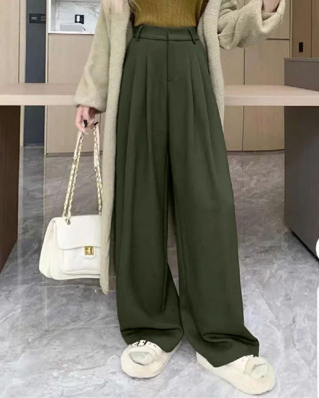 OLIVE PLEATED TROUSERS