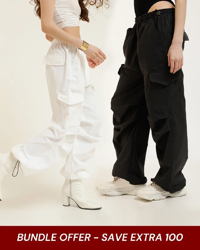 [SET OF 2] WHITE AND BLACK PARACHUTE PANTS