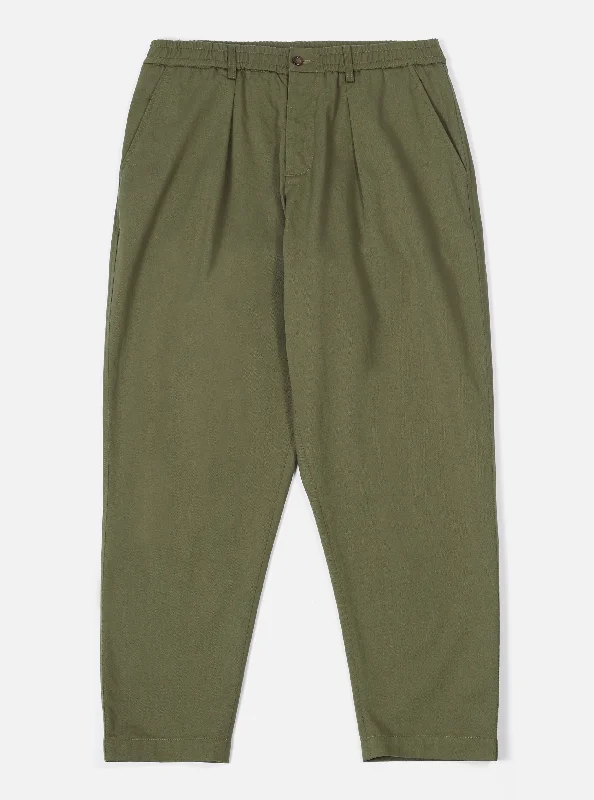 Universal Works Pleated Track Pant in Light Olive Twill