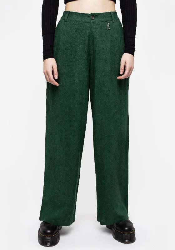 Oberon Green Wide Leg Linen Blend Trousers