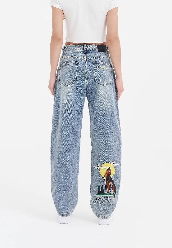 Womens Born-Wild Relaxed Fit Denim Trousers Jeans - Bleach