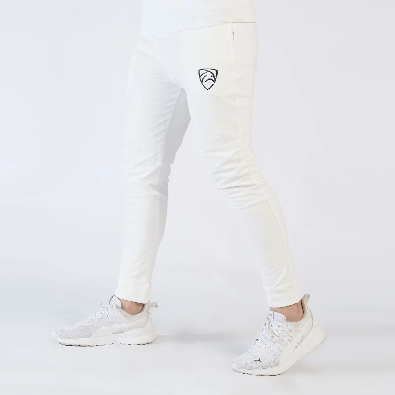 Tf-Basic White Lycra Terry Bottoms With Cuffs