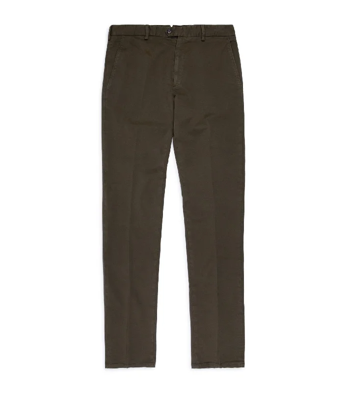 Trunk Welbeck Flat Front Cotton Trousers: Olive