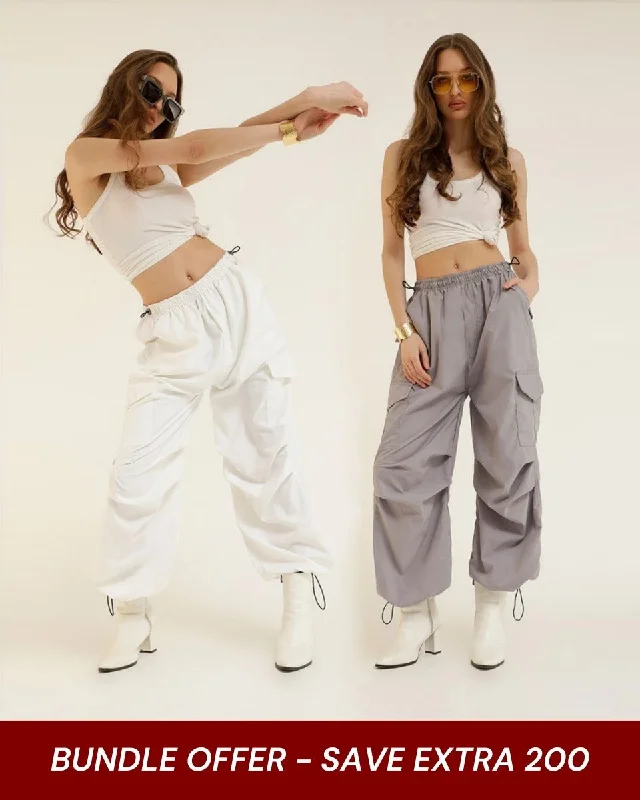 [SET OF 2] GREY AND WHITE PARACHUTE PANTS