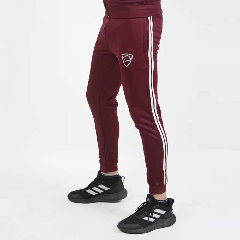 Maroon Poly Fleece Premium Bottoms With Two White Stripes