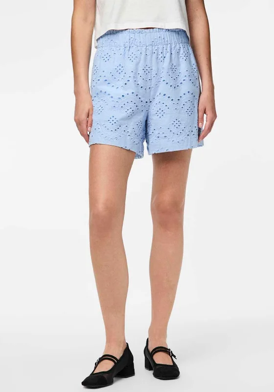 Pieces Vilde Broderie Angelise Short, Cashmere Blue