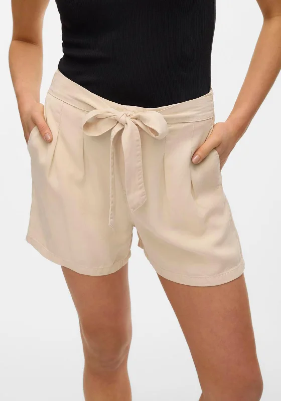 Vero Moda Mia High Rise Tie Waist Shorts, Oatmeal