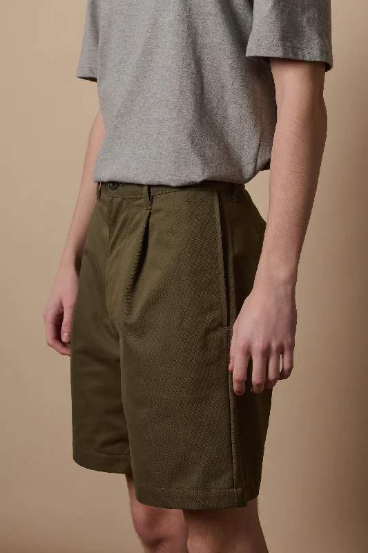 Men's Pleated Shorts - Olive