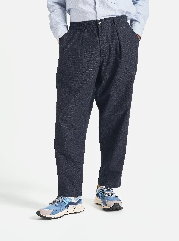 Universal Works Pleated Track Pant in Navy Birdseye Tweed