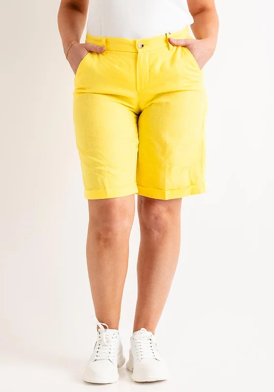 Oui Bermuda Pure Linen Shorts, Yellow