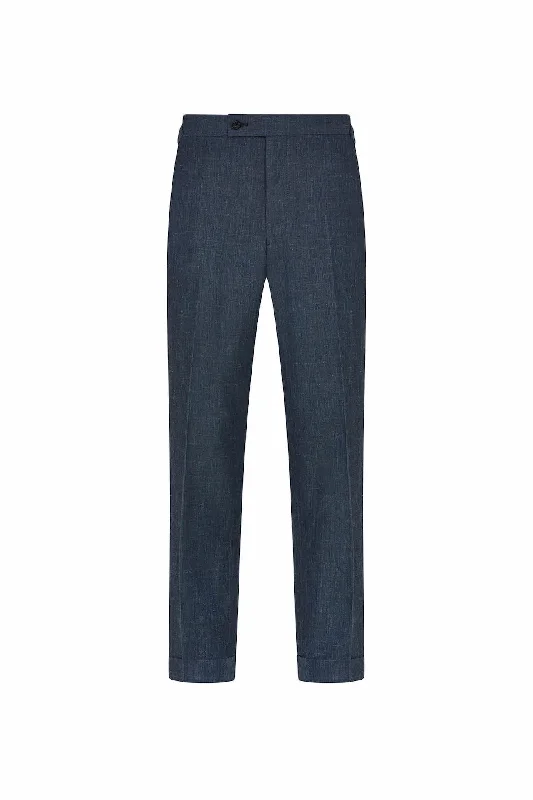 Petrol Blue Wool, Silk & Linen Trousers