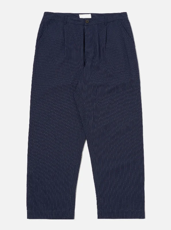 Universal Works Duke Pant in Navy Cotton Pinstripe