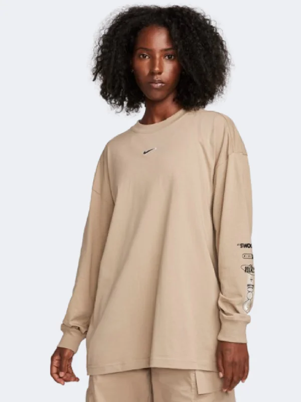 Nike Sportswear Bf Print Women Lifestyle Long Sleeve Khaki/White