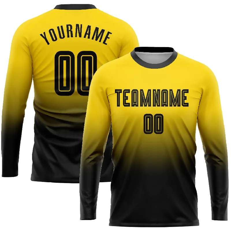 Custom Gold Black Sublimation Long Sleeve Fade Fashion Soccer Uniform Jersey