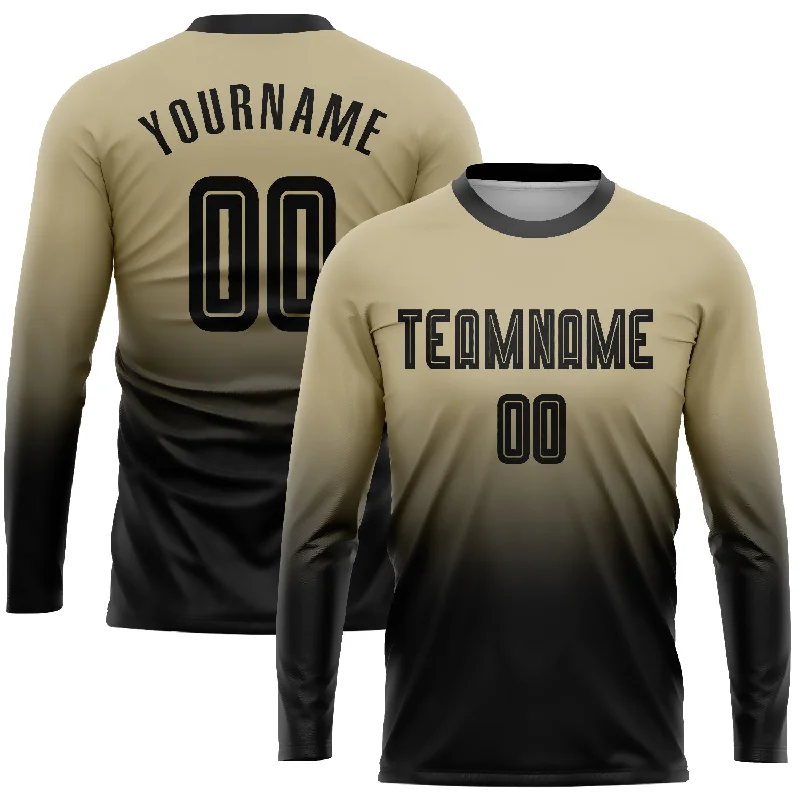 Custom Vegas Gold Black Sublimation Long Sleeve Fade Fashion Soccer Uniform Jersey