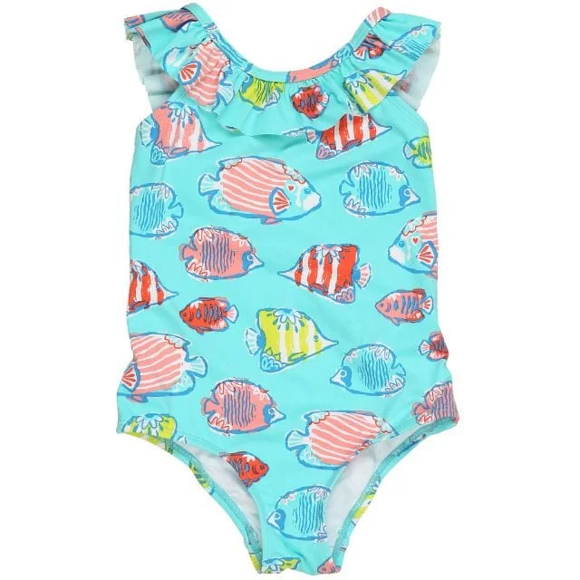 Hatley Colourful Fishies Ruffle Sleeve Swimsuit Kids-Girls Colourful S20CFK1492