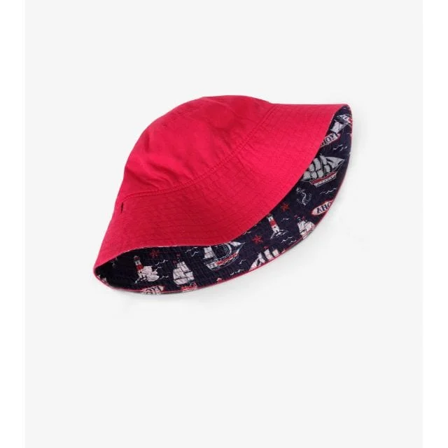 Hatley Nautical Ships Reversible Sun Hat Kids Red and Navy S20NSK032