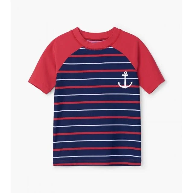 Hatley Nautical Stripe Short Sleeve Rashguard Kids-Boys Red and Navy S20NSK1203